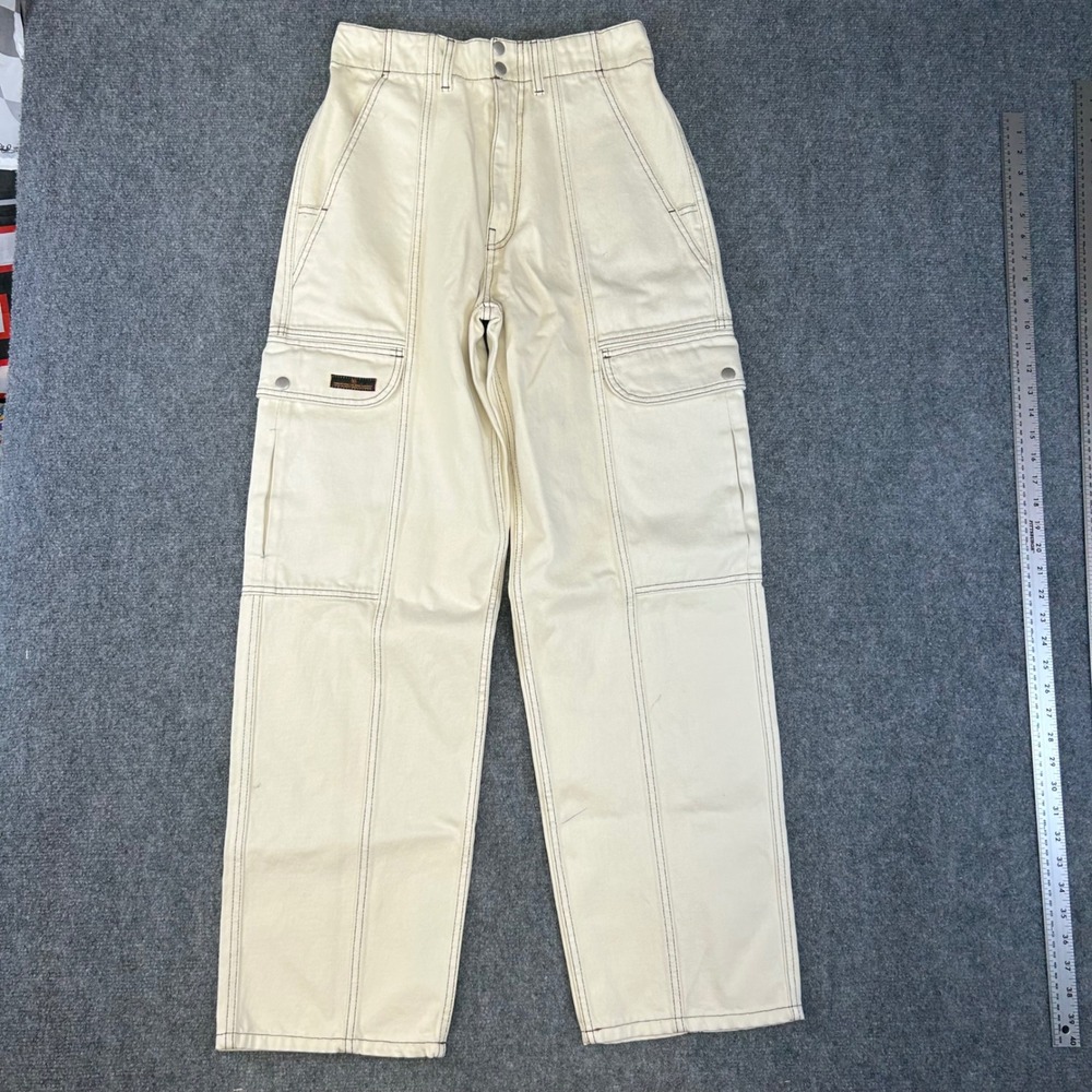 BDG Urban Outfitters Cream Cargo Pants Contrast Stitch High Waist Utility 28x31